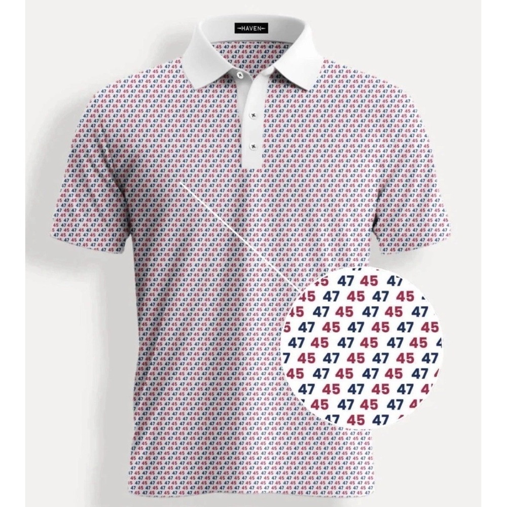 Haven Pres Trump 45 47 Golf Polo Shirt "Commander‎ In Chief" Red White Blue Sz L